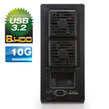 FANTEC 8X Hard Drive Enclosure USB-C 3.1 Gen2 10G for The Installation of 8X 3.5/2.5 Inch SATA I/II/III HDDs/SSDs. Automatic Fan with Internal Temperature Sensor, Lockable Metal housing, Black