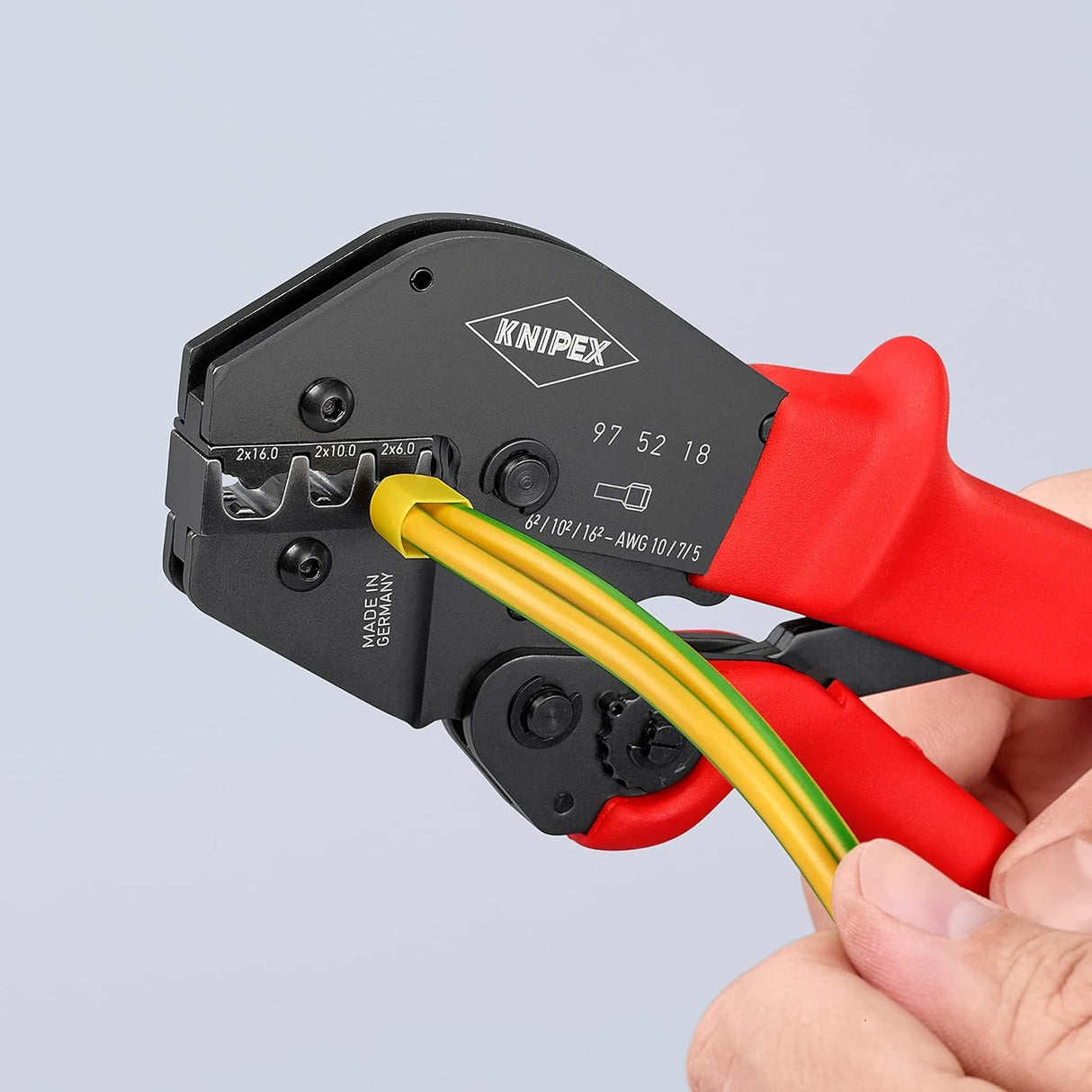 Knipex Alicate para crimpar terminales también para trabajar a dos manos bruñido, recubiertos de plástico antideslizante 250 mm 97 52 18