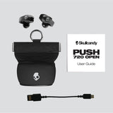 Skullcandy Push 720 Open Auriculares Open Ear Inalámbricos Bluetooth, Impermeables, Diseño Ligero de Clip, 30 Horas de Autonomía, Bolsito de Carga Inalámbrica, Micrófono para iPhone Android - Negro