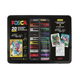 POSCA UNI-BALL - Maleta Metálica - Estuche - Set de Rotuladores de 20 Piezas - Unidades Surtidas