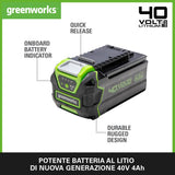 Greenworks Batería 40V 4Ah - Potente y Original Batería Iones de Litio para Herramientas Eléctricas y Jardinería Greenworks 40V, Carga Rápida, Control de Carga LED 3 Etapas, Garantía de 2 Años - G40B4