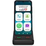 SPC Zeus 2 Pro - Smartphone para Mayores Compatible con App para Control y ubicación remota | Modo fácil, Botones físicos, Iconos XXL | 6,1”, Dos cámaras, 128GB | Base de Carga, botón SOS