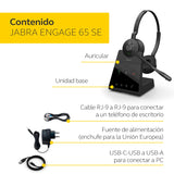 Jabra Engage 65 SE Auricular inalámbrico estéreo para Llamadas Profesionales, Seguridad DECT, batería de 13 Horas, Comodidad Durante Todo el día con Base, Cable USB-C