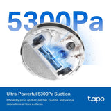Tapo RV20 MAX Plus Robot Aspirador, Blanco, con 5300Pa de succión, Base de autovaciado, navegación láser LiDAR, mapeo Inteligente, Limpieza 4 en 1, Control por Voz y App, Solo 83 mm de Alto