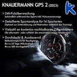 Knauermann GPS 2 (2023) Reloj Deportivo Negro - Pantalla AMOLED - Puls, oxígeno en Sangre, recepción GPS/Galileo - BT Bluetooth - Correa de Silicona Negra, 14-26, Normal, Moderno, Normal, Moderno