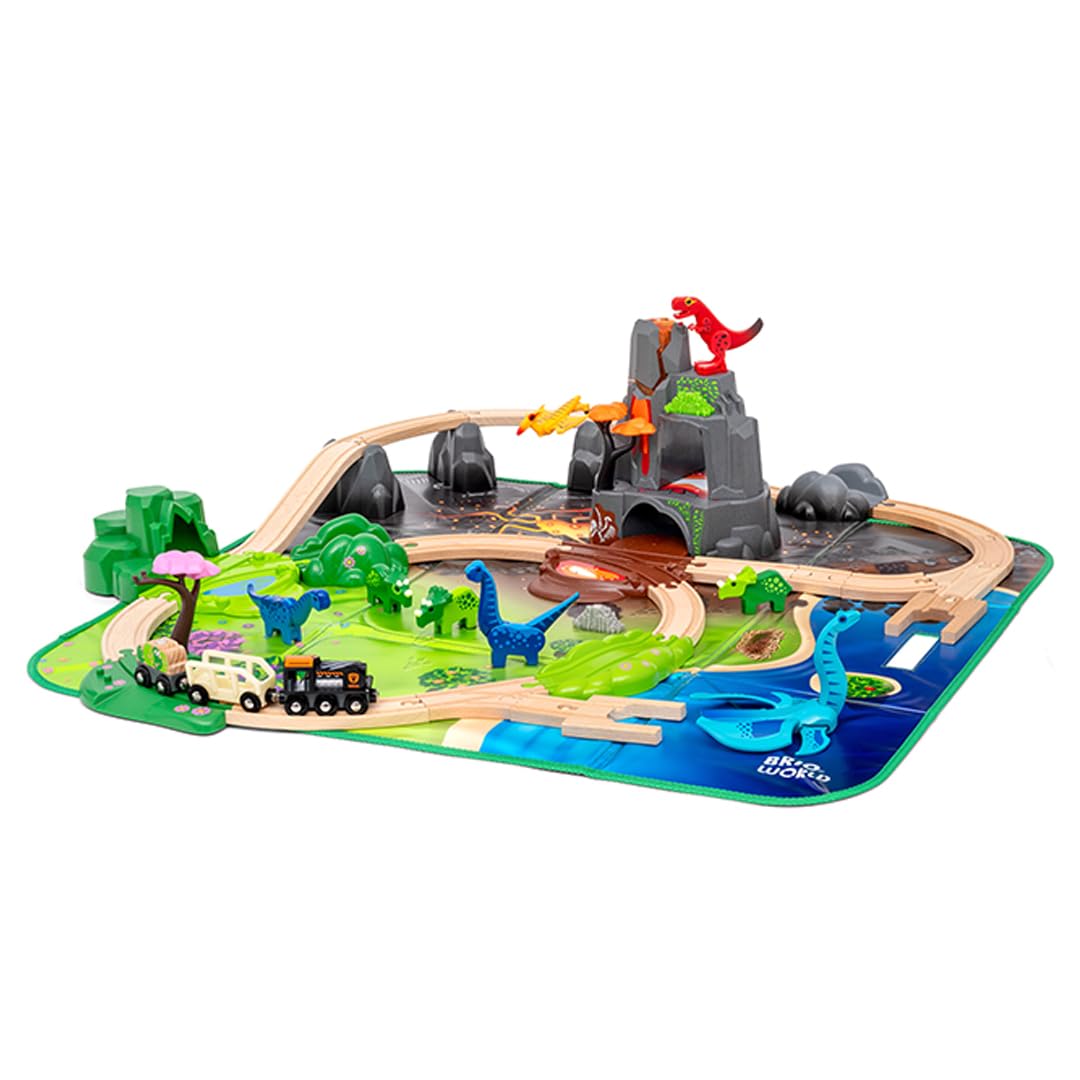 BRIO - Kit de Construcción Jurásico Deluxe, Circuito de Tren, Dinosarios, Volcán con Sonidos, Accesorios, Niños 3 Años o más