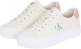 Calvin Klein Sneaker con Suela Vulcanizada Mujer Sneaker Bold Low Top, Multicolor (Creamy White/Rose Tan/Blue Surf), 38