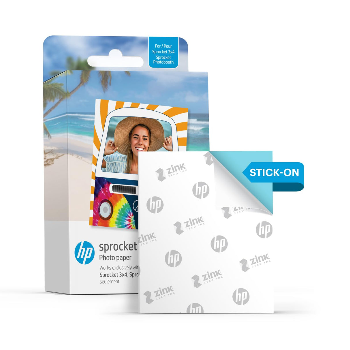 HP Sprocket Máquina de Fotomatón Impresora de Fotos a Color Instantánea (Blanco) Paquete de Papel + Papel Fotográfico Zink 3.5 x 4.25” Zink con Respaldo Adhesivo (500 Hojas)