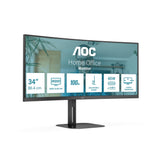 AOC CU34V5CW - Monitor QHD curvo de 34 pulgadas,100Hz, VA, WebCam, USB-C Docking,65W , USB Hub, ajustable en altura, altavoces (3440 x 1440 100Hz, 300 cd/m² , HDMI 2.0/ DP 1.2 / USB-C 3.2 DP alt)