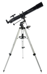 Celestron 21048 PowerSeeker 80EQ Telescopio Refractor: Incluye Dos oculares, Diagonal de Imagen Recta, Lente Barlow de 3 aumentos, trípode Ajustable en Altura y Bandeja de Accesorios de Lujo, Negro