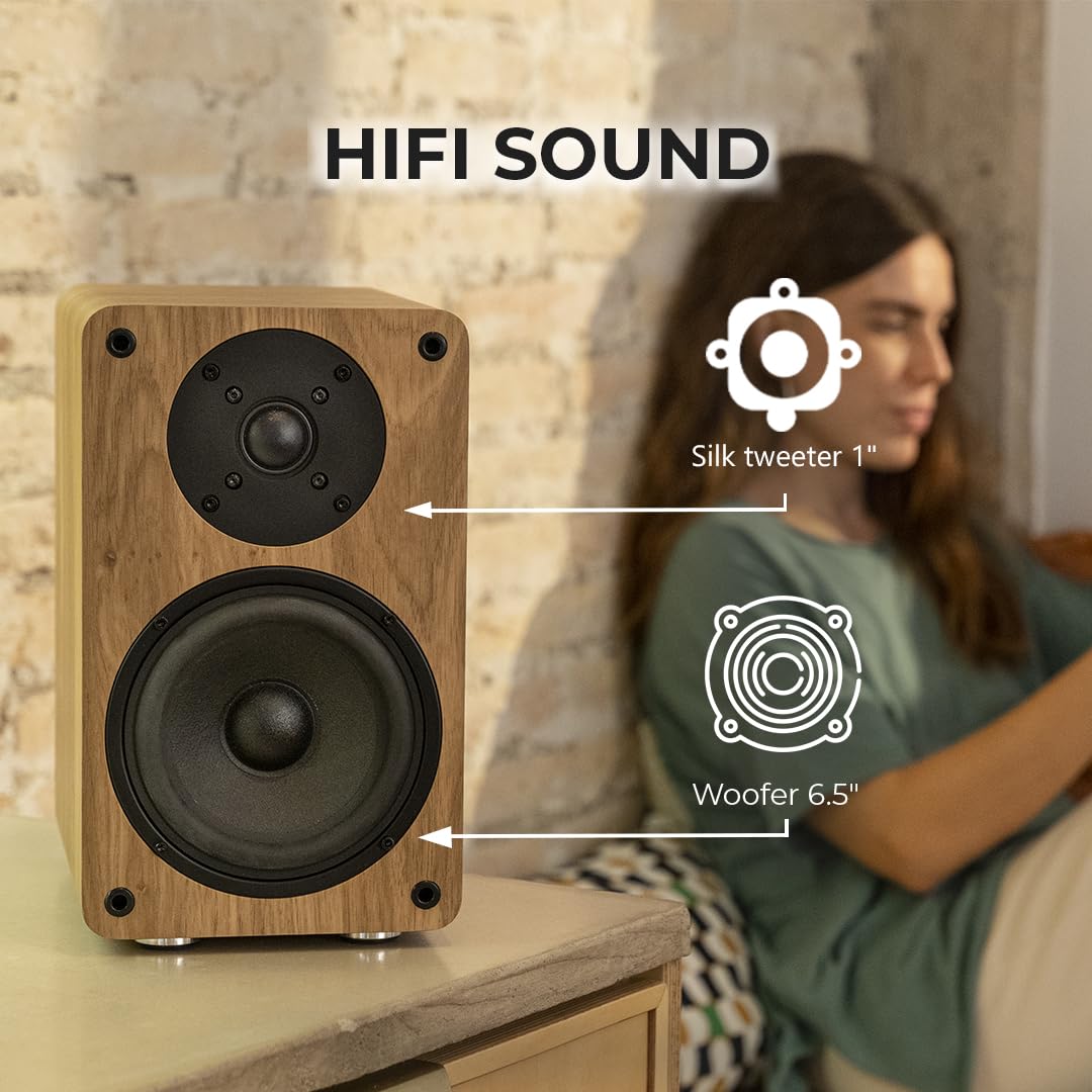 VULKKANO A5 ARC Altavoces Autoamplificados con Woofer de 5.25", Bluetooth 5.0, HDMI ARC, Optica, RCA, USB, con Salida Subwoofer, Altavoces para la TV con Diseño Elegante, Color Negro