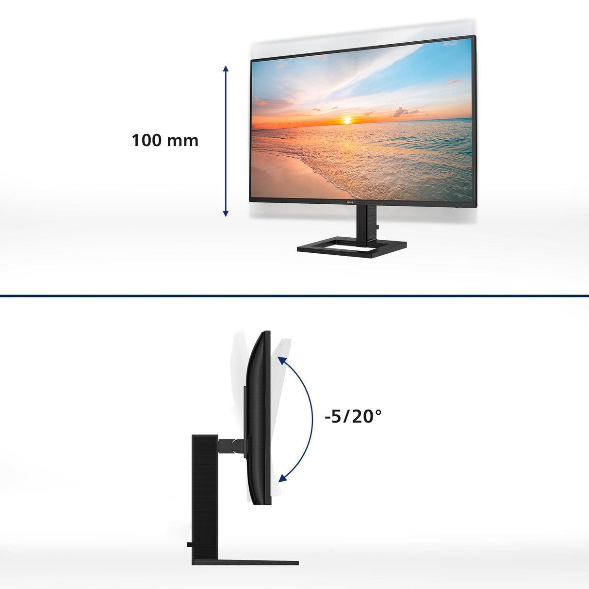 Philips 27E1N1600AM - Monitor Quad HD de 27 Pulgadas, Altavoces, Altura Regulable (2560x1440, 100Hz, HDMI 1.4, USB-C (65W PD), Hub USB) Negro
