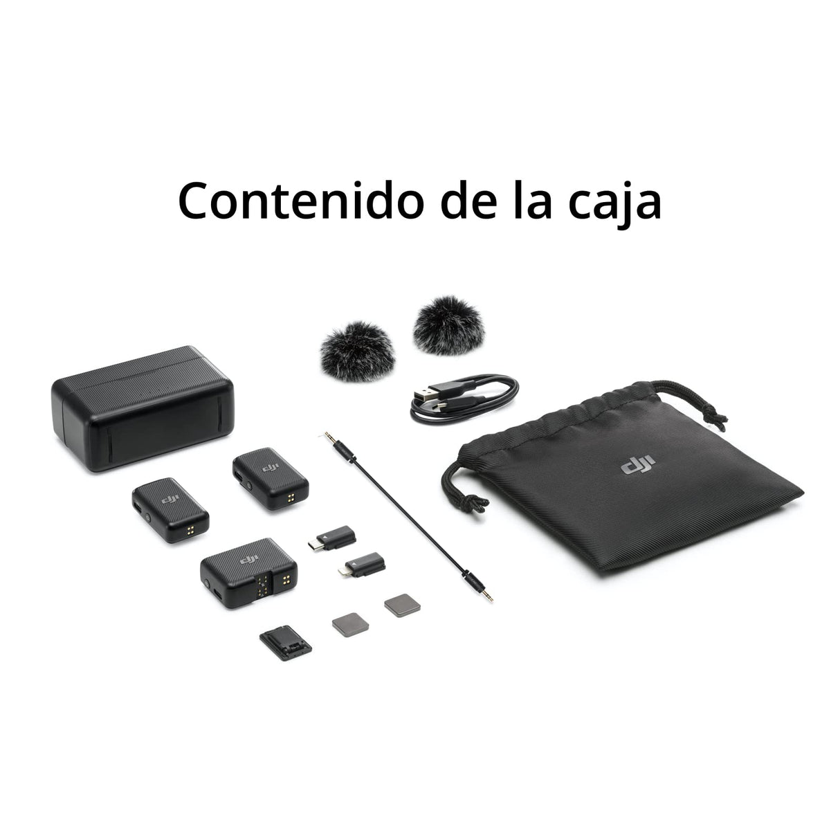 DJI Mic (2 TX + 1 RX + Estuche de Carga), micrófono lavalier inalámbrico, 15 Horas de batería, cancelación de Ruido micrófono inalámbrico para PC, iPhone, Grabar entrevistas, Youtube, Vlogs