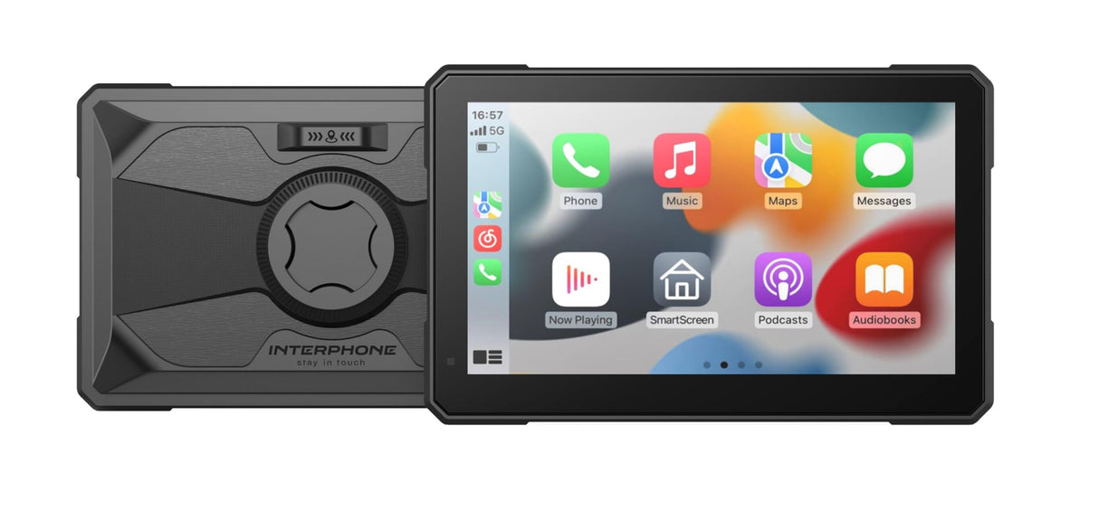 INTERPHONE SYNC70 Carplay - Pantalla para Moto Apple y Android – Pantalla de 7 Pulgadas WiFi y Bluetooth con detección de ángulo Muerto y cámaras duales – Pantalla Carplay con Soporte QUIKLOX, IP66