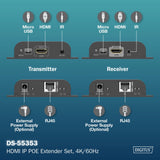 DIGITUS HDMI IP PoE Extender Set – UHD 4k 60Hz – HDMI 2.0 – hasta 200 m de alcance – transmisor y receptor – hasta 253 receptores – CAT 6 – negro