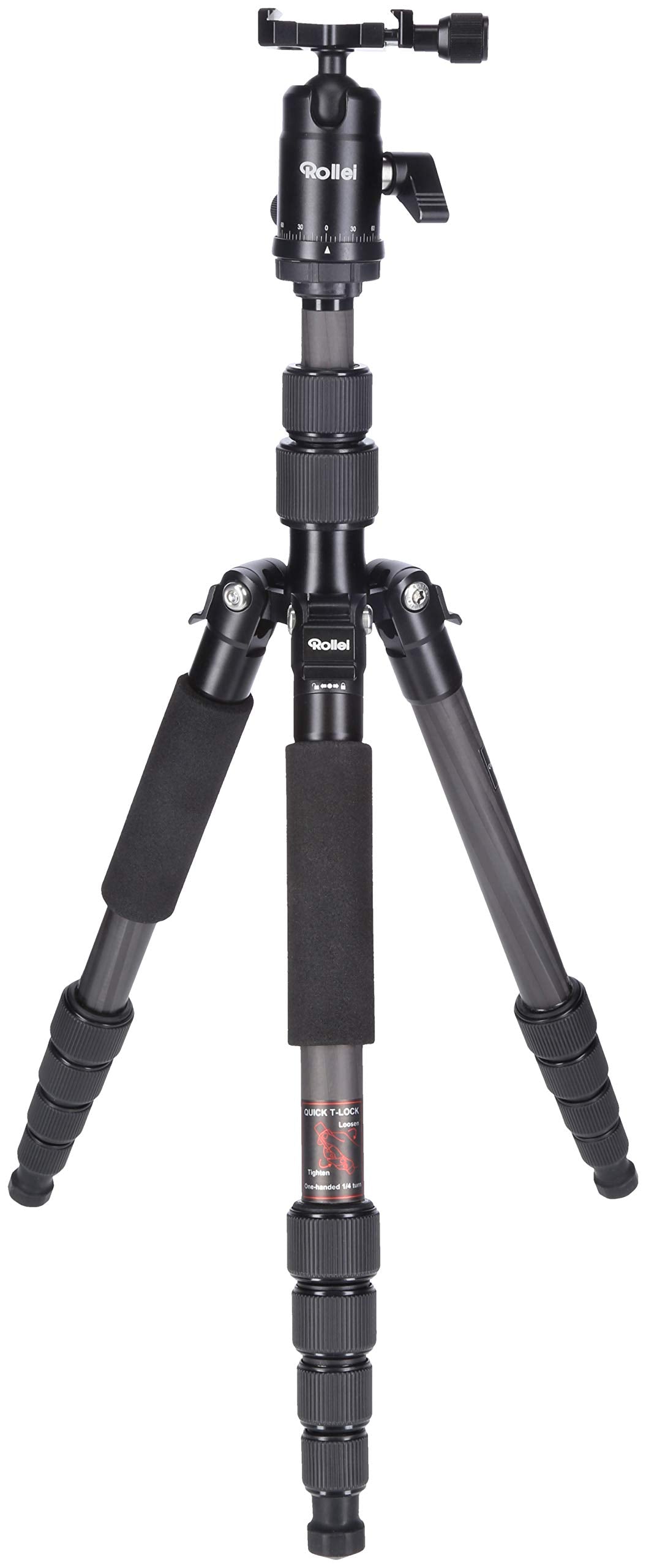 Rollei Tripode Camara Portátil Negro, 145cm Compact Traveler No.1 Carbon Trípode de Viaje Ligero con Soporte para Teléfono y Rótula de Bola 8kg Carga para Movil y Camara, Trípode-Cámara-Viaje-Tripod