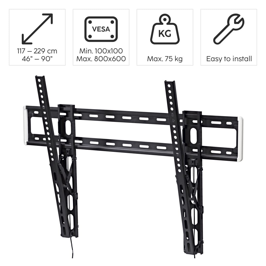 Hama | Soporte de Pared para TV de 46" a 100" (Soporte inclinable +0/-12° de Pared, Pantallas de hasta 191cm, Carga máx de 75kg, VESA 800 x 600)