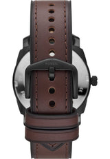 Fossil Reloj para hombre Machine, movimiento de cuarzo, caja de 42 mm de acero inoxidable negro con correa de piel Pro-Planet, FS5901