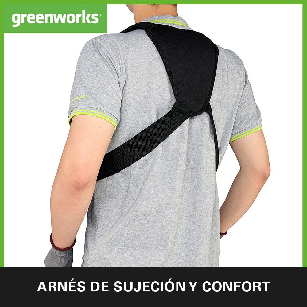 Greenworks 40V Desbrozadora a Batería, Motor sin Escobillas, Arnés, Altura Regulable, Ancho Corte 40 cm, Hilo Nylon 2 mm o Cuchilla 25 cm, 2 x Baterías 40 V y Cargador, 3 Años de Garantía GD40BCK2X