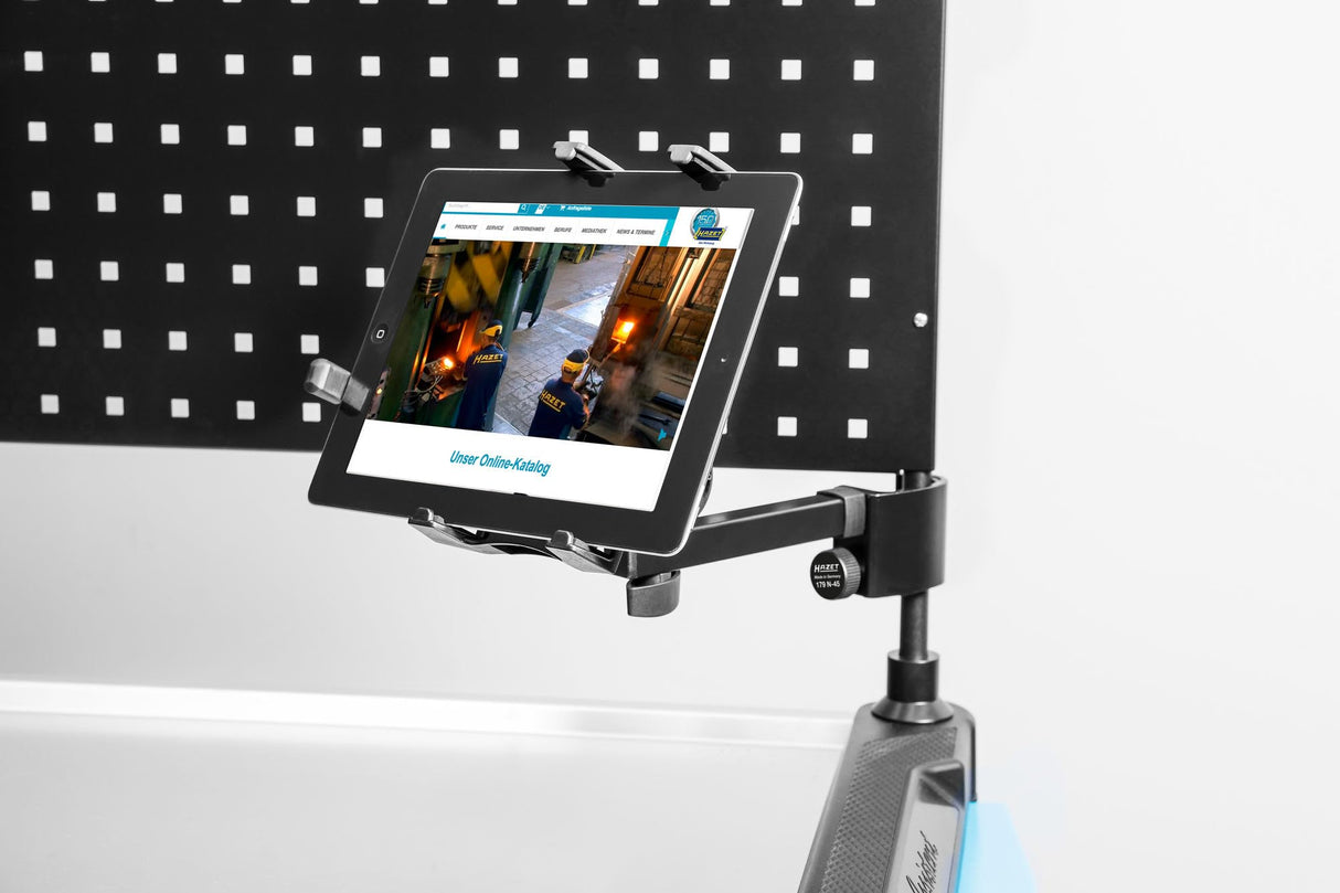 HAZET 179N-45 Soporte para tabletas, compatible con el carro de taller HAZET para tabletas de 120-222 mm, ángulo de sujeción ajustable, sujeción segura con almohadilla de gomaespuma
