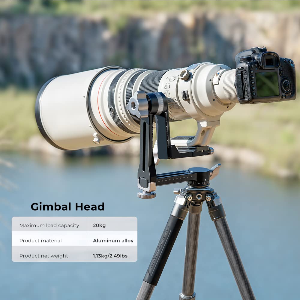 K&F CONCEPT Cabezal de Trípode Cardán, Panorámico de 360° de Aleación de Alta Resistencia con Placa de Liberación Rápida Arca-Swiss de 1/4 de Pulgada para Cámaras, Capacidad de Carga 20 KG