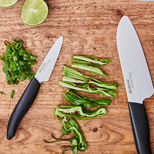 KYOCERA Juego de cuchillos de cerámica con cuchillo de pelar GEN, cuchillo multiusos, cuchillo universal y cuchillo Santoku y bloque de cuchillos redondo para 8 cuchillos, KB-RD BK 4KN FK EU