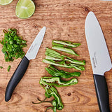 KYOCERA Juego de cuchillos de cerámica con cuchillo de pelar GEN, cuchillo multiusos, cuchillo universal y cuchillo Santoku y bloque de cuchillos redondo para 8 cuchillos, KB-RD BK 4KN FK EU