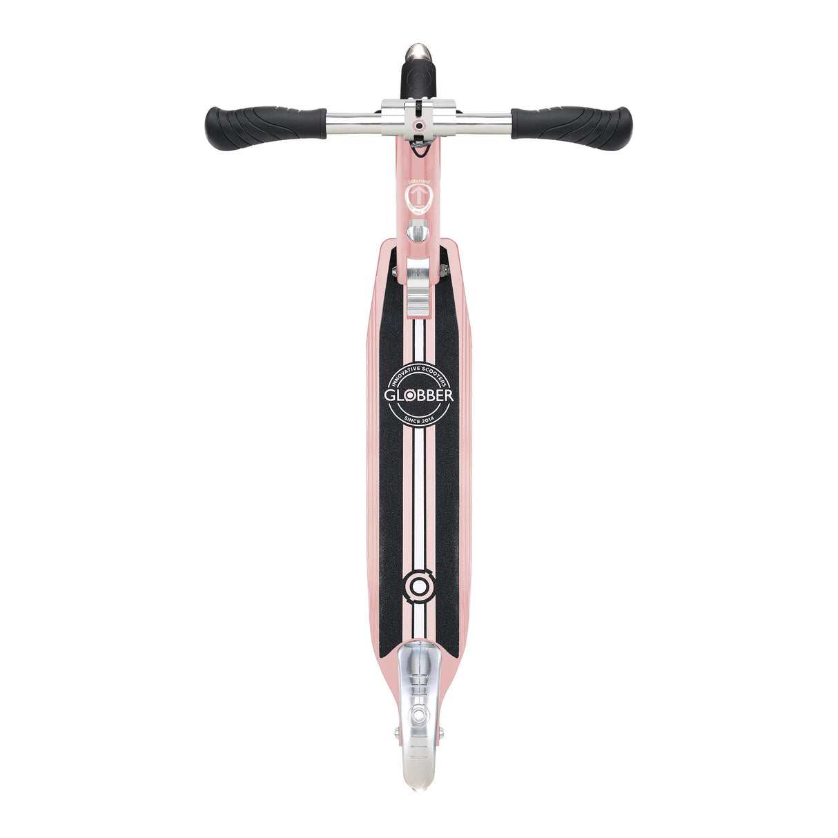Globber - Flow Element Lights - Patinete Plegable de 2 Ruedas con luz LED, Freno Trasero y Manillar Ajustable, Desde los 5 años, para niños y Adolescentes - Rosa Dorado