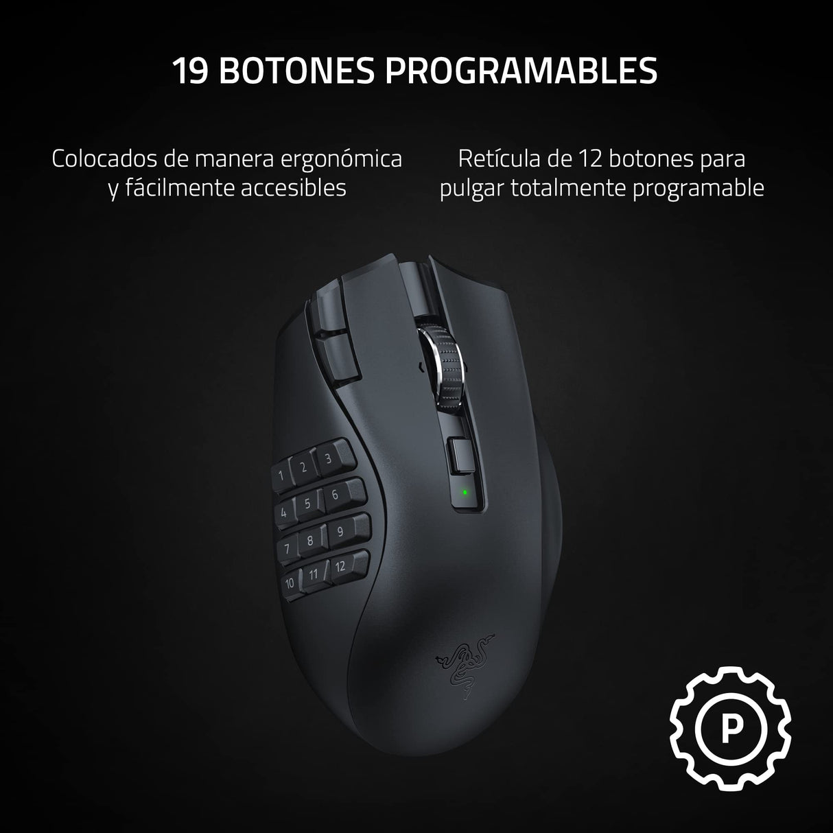 Razer Naga V2 HyperSpeed - Ratón Inalámbrico Ergonómico para Juegos MMO, 19 Botones Programables, Hyperspeed, hasta 250 Horas de Duración De La Batería, Sensor Óptico Focus Pro 30K, Negro