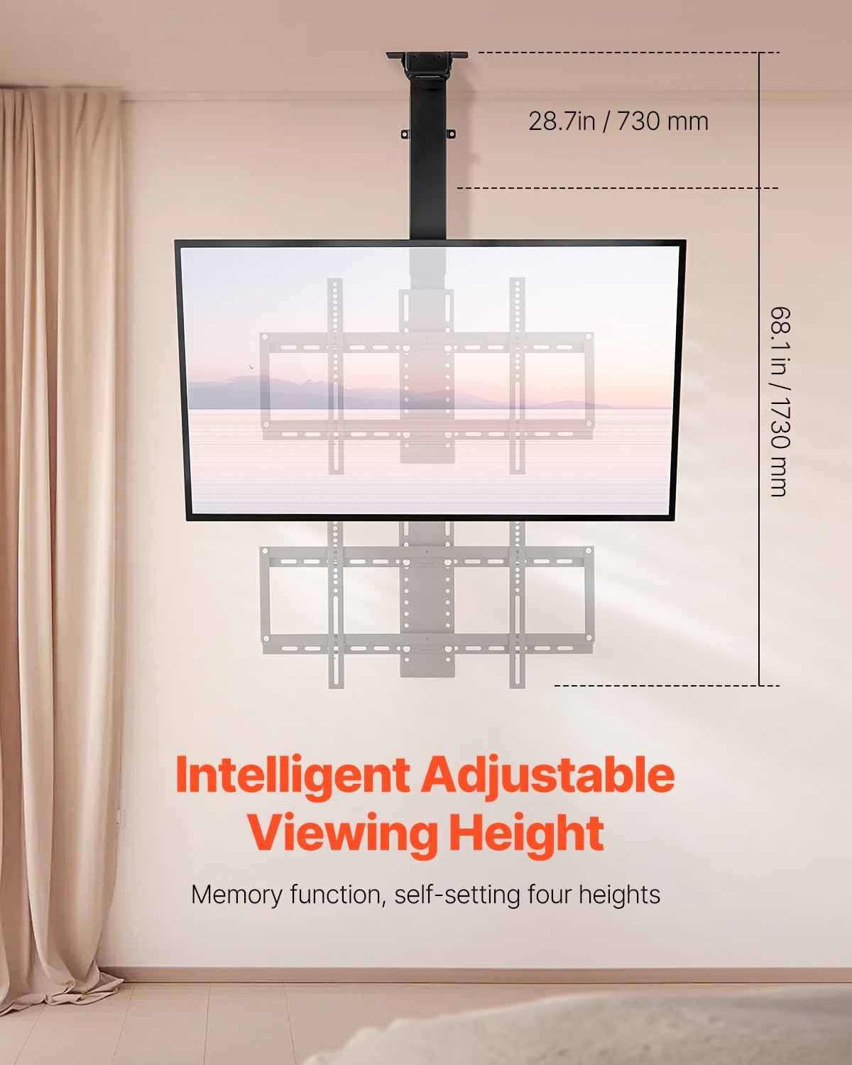 VEVOR Soporte para TV de Pared motorizado, Marco Soporte para TV Dimensiones de 813 a 1397 mm, Marco Porta televisión Plegable Ajustable con VESA máx. 60 x 40 cm, Carga máx. 54 kg