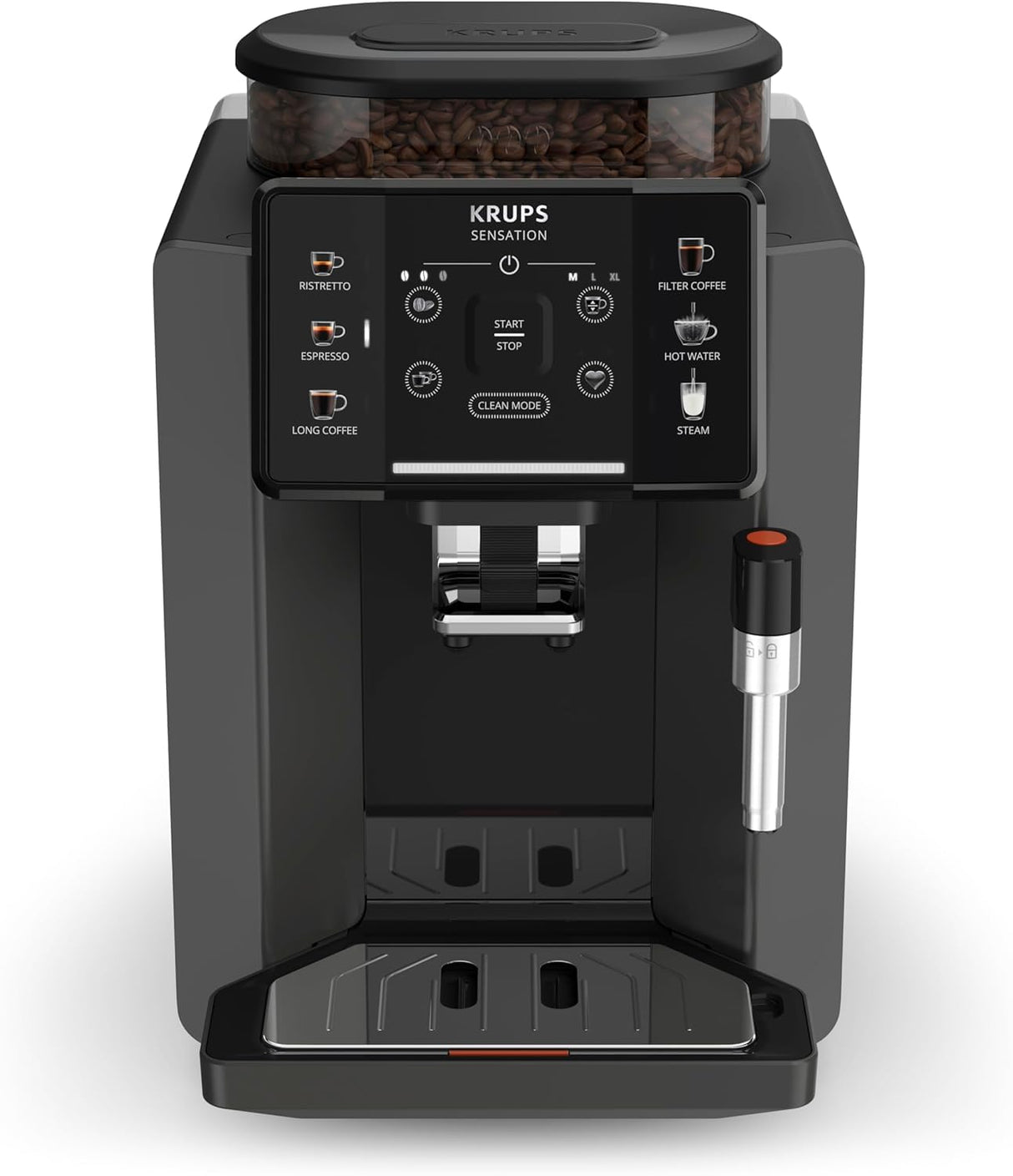 Krups Cafetera Automática Sensation C50 - Potencia 1450W, fácil uso, 5 tipos bebidas, 15 bares, fácil mantenimiento, alertas lumínicas, cómoda limpieza, ajustes personalizados, boquilla vapor, EA9108