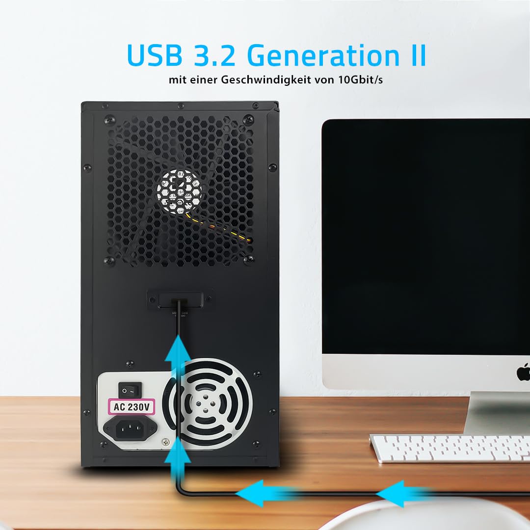FANTEC 10x USB3.2 Gen2 10G Hard Disk Docking Station for 10x SATA 3.5/2.5 Inch SSDs and HDDs. Transfer Rates up to 10Gbit/Sec, no Tools Required, 2X USB Cable. Metal housing Black