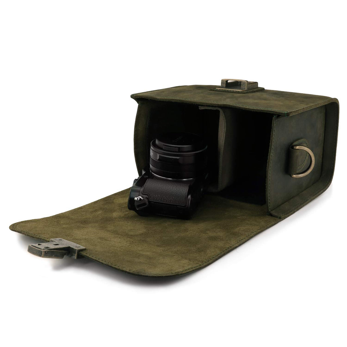 MegaGear Pebble MG1723 - Bolso Bandolera de Piel para cámaras réflex Digitales y sin Espejo, Color Verde