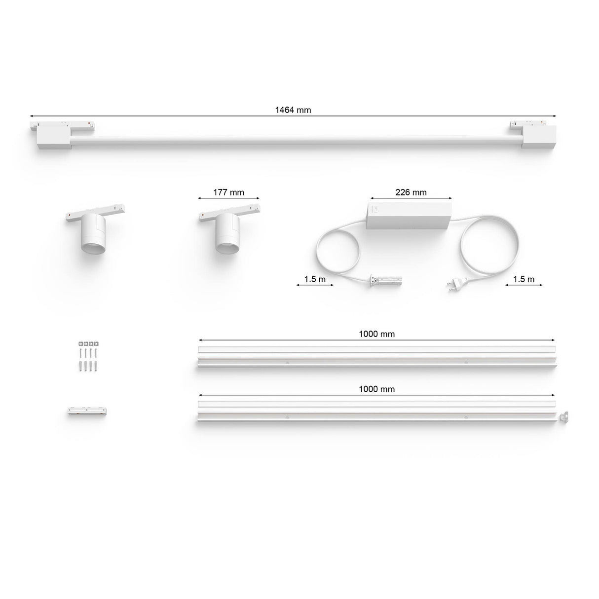 Philips Hue - Kit Perifo Iluminación en carril White and Color Ambiance - Set base de pared (blanco) de 200cm con 2 focos y tubo de luz Gradient - Anclajes incluidos