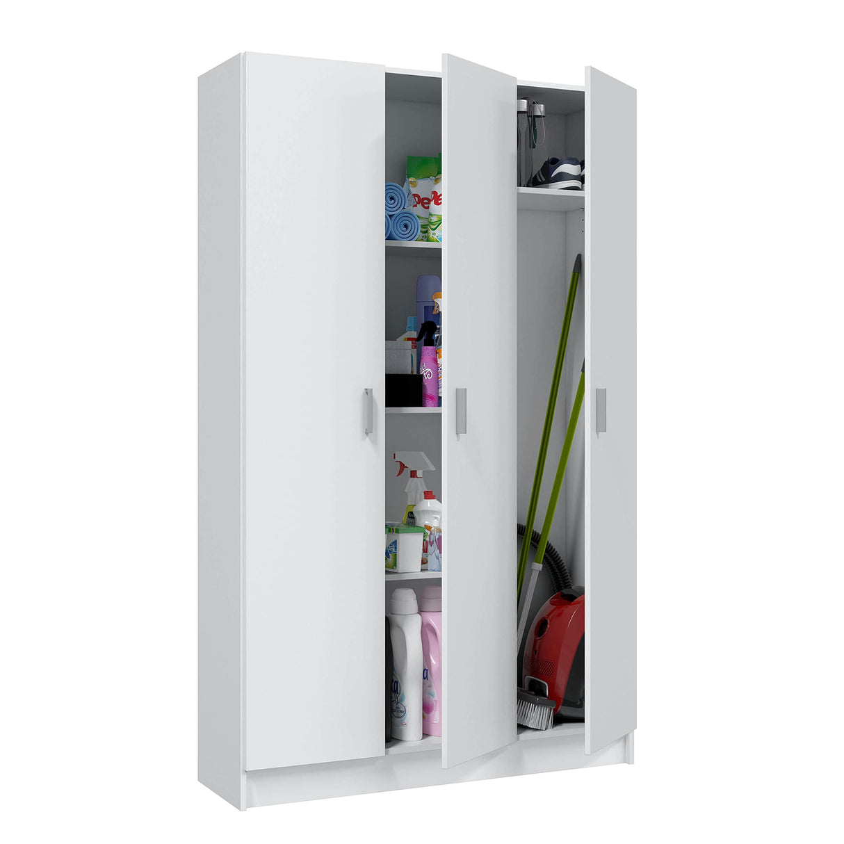 Habitdesign Armario Multiusos 3 Puertas 4 Estantes, 180x109x37 (AltoxAnchoxFondo), Color Blanco Mate