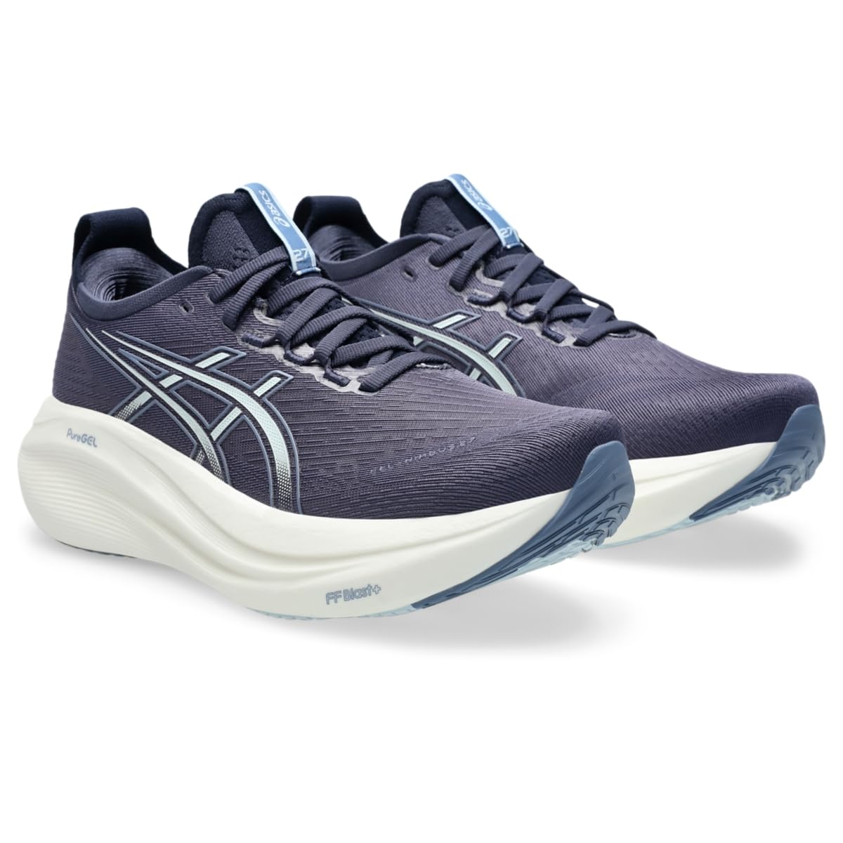 ASICS Tenis de Correr Gel-Nimbus 27 para Mujer, Niebla índigo/Gris frío, 40 EU