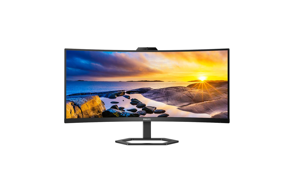 Philips 34E1C5600AM - Monitor Curvo WQHD de 34 Pulgadas, Webcam, Altura Regulable, Altavoz (3440x1440, 100Hz, HDMI, DisplayPort, USB-C, USB Hub) Negro