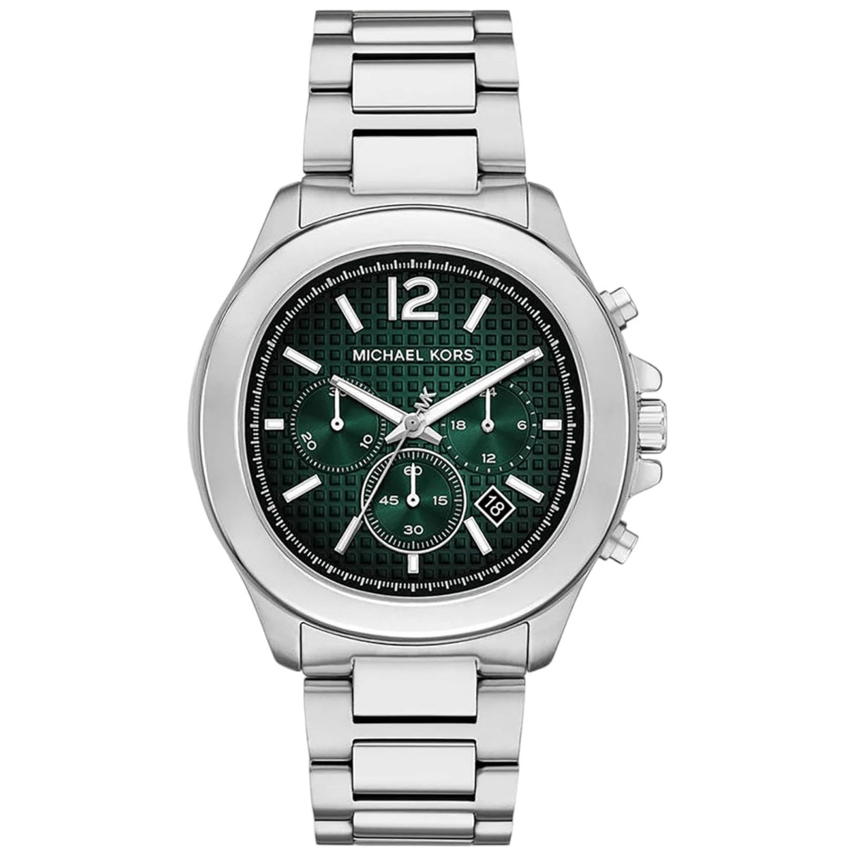 Michael Kors Reloj Sage para Hombre, Movimiento cronógrafo de Cuarzo de 44 mm con Correa de Acero Inoxidable, 44 mm, Conjunto Tono Plata