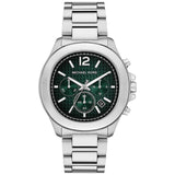 Michael Kors Reloj Sage para Hombre, Movimiento cronógrafo de Cuarzo de 44 mm con Correa de Acero Inoxidable, 44 mm, Conjunto Tono Plata