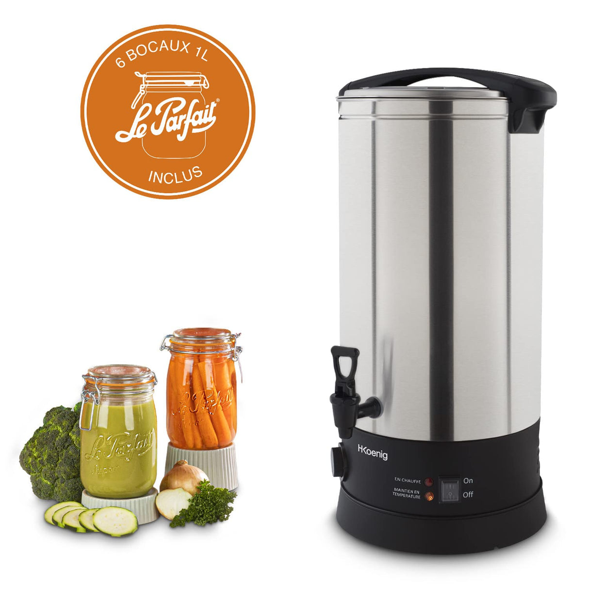 H.Koenig multifunción LEGI25, esterilizador de tarros y preparación de Recetas Calientes, 25 l, 30 – 110 °C, Temporizador hasta 120 min, Acero Inoxidable, 2500 W, 25 litros