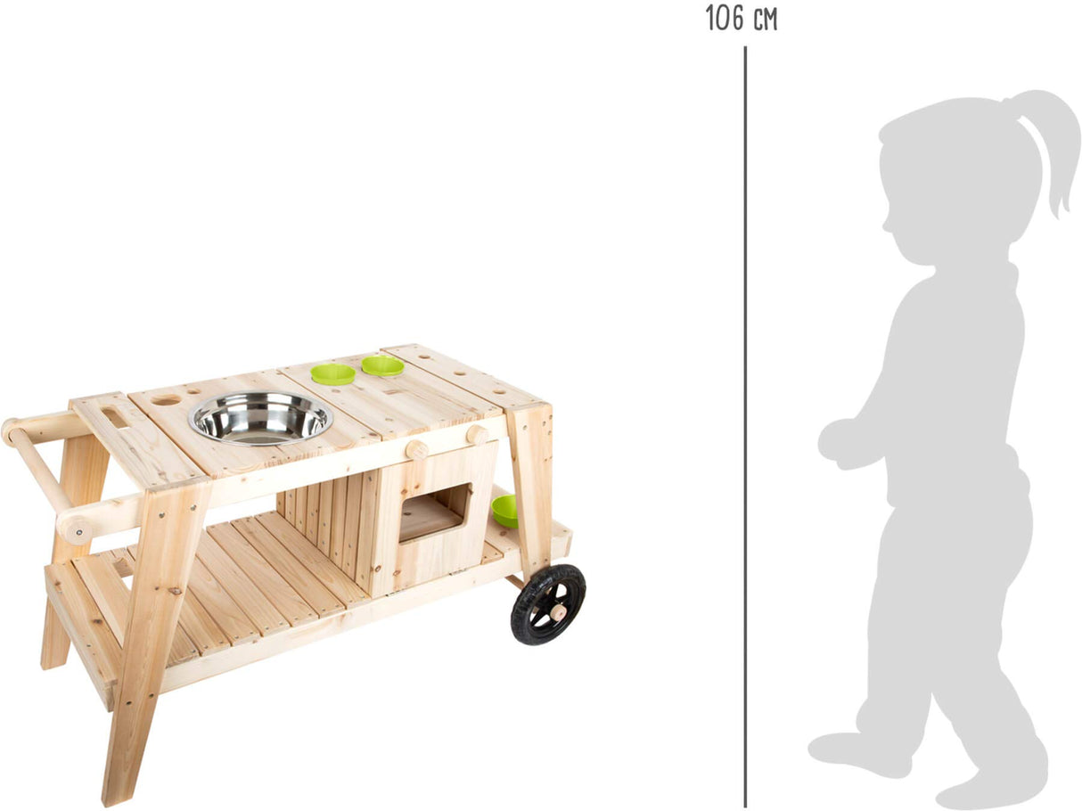 Cocina para Barro, en Madera Maciza e Impermeable para niños a Partir de 3, Cocina para Exterior con Accesorios y Ruedas
