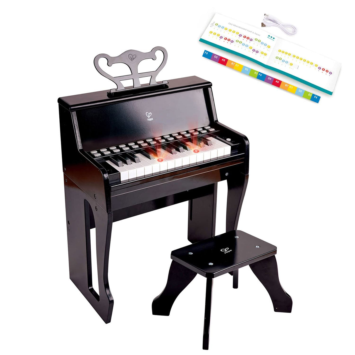 Hape - Piano con Taburete Aprende con Luces Negro (E0629)