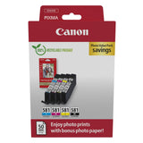 Canon Tinta y Papel - CLI-581 - Pack 4 Cartuchos Originales (x 1 Negro, x 1 Cian, x 1 Magenta, x 1 Amarillo) + Papel fotográfico 10 x 15cm (50 Hojas)