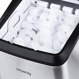 H.Koenig Máquina para Hacer Hielo Profesional 15kg en 24h KBP40, 2 Tamaños de Cubitos de Hielo, Automático, Enchufable Posible Silenciador 2,8L, Rápido Cubito de Hielo Listo en 6 min