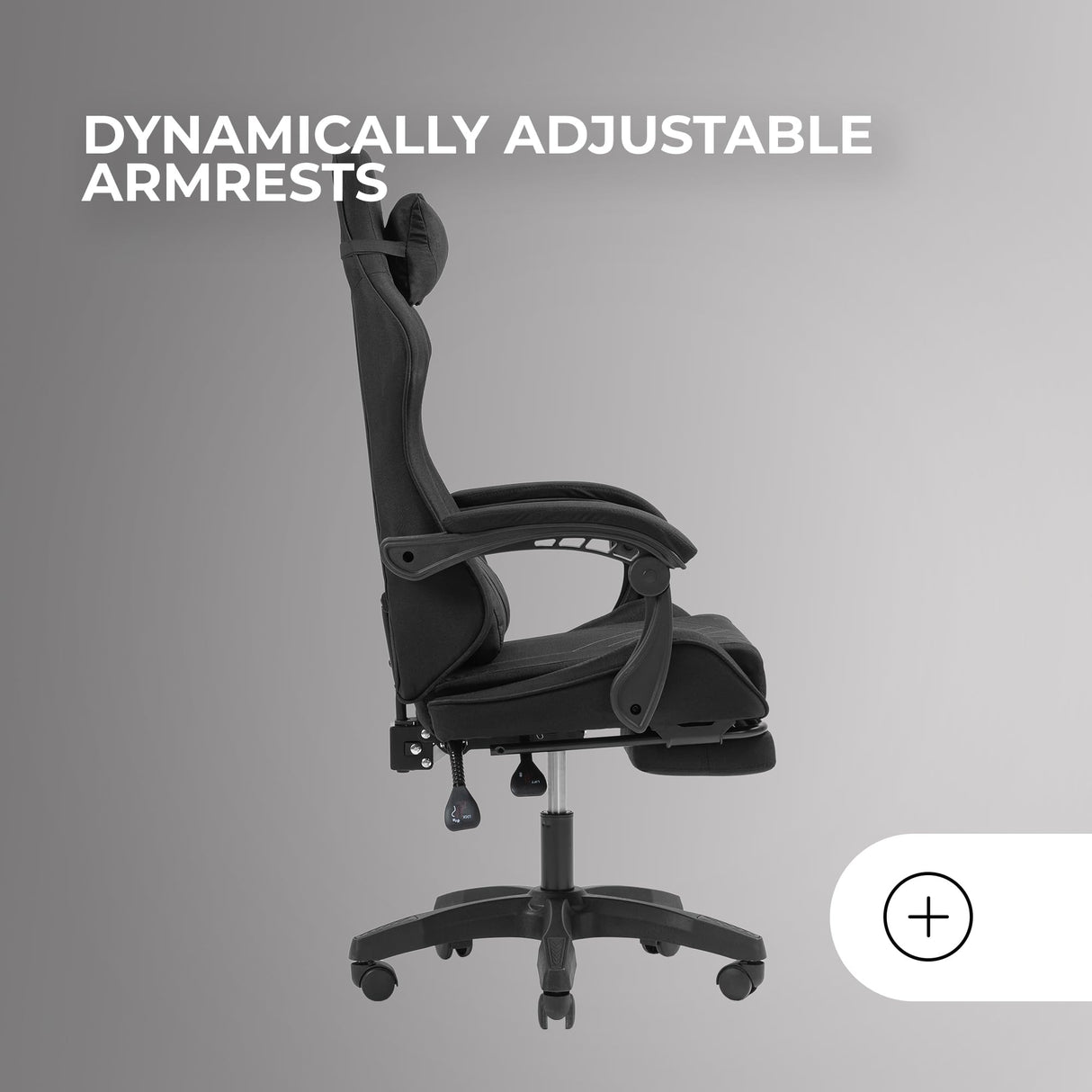 Mars Gaming MGC-X, Silla Gaming Ergonómica, Tejido Transpirable, Respaldo Reclinable y Altura Regulable, Reposabrazos Dinámico, Cojín Cervical y Lumbar, Silla Oficina con Reposapiés Extensible, Negro