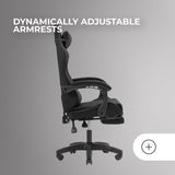 Mars Gaming MGC-X, Silla Gaming Ergonómica, Tejido Transpirable, Respaldo Reclinable y Altura Regulable, Reposabrazos Dinámico, Cojín Cervical y Lumbar, Silla Oficina con Reposapiés Extensible, Negro