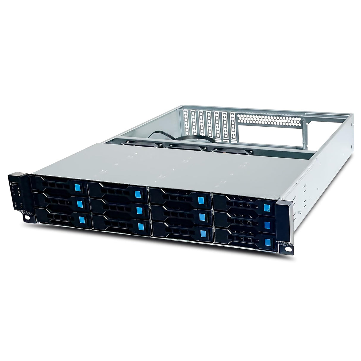 FANTEC 2563 SRC-2012X07-12G/6G 19" 4U 680mm Storage Case, 12x SAS/SATA Slots with 2 Status Leds Each, Slots for 3.5" and 2.5" Data Carriers, 1x USB 2 Port, 3X 80mm Fan