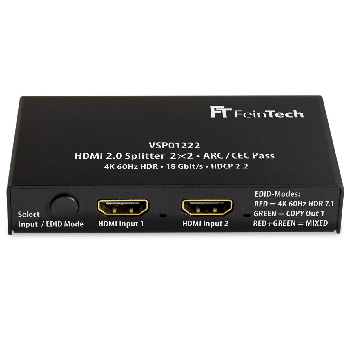 FeinTech VSP01222 - Divisor HDMI 2.0 (2 entradas, 2 salidas, escala ARC, pasaporte para receptor AV 4K, 60 Hz, HDR