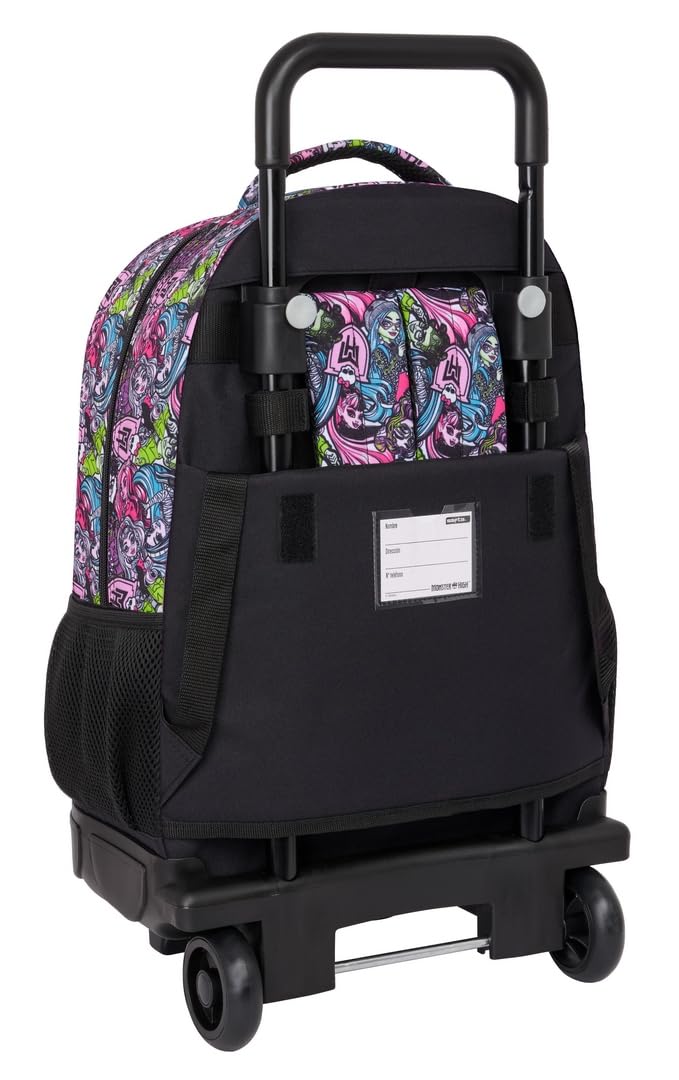 Safta MONSTER HIGH DRAMA - Mochila Grande con Ruedas, Compacta, Extraíble, Ideal para Niños de Diferentes Edades, Cómoda y Versátil, Calidad y Resistencia, 33x22x45 cm
