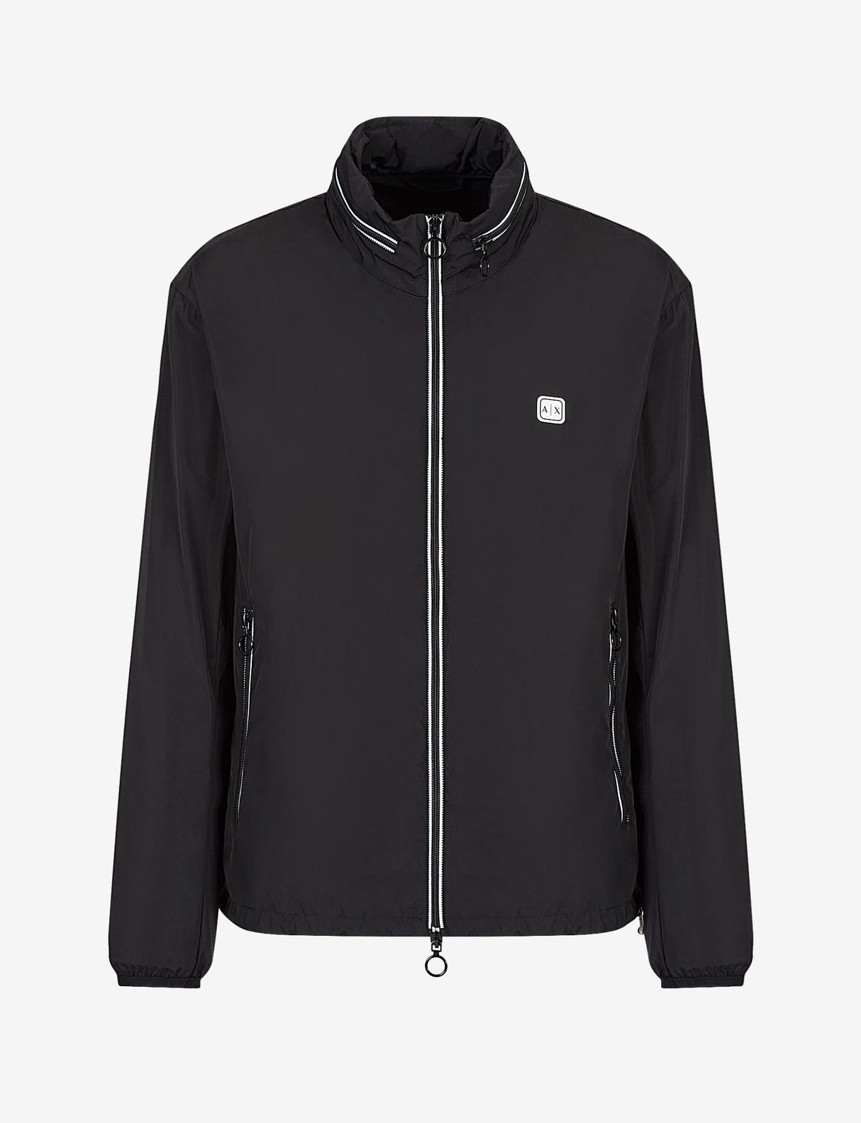 Armani Exchange Packable, Hidden Hoodie, Two Zip Pockets on Front, Rubber Patch Logo Chaqueta cortavientos para Hombre, Negro, XXL